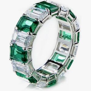 Emerald and Diamond look eternity band set in silver size 8
